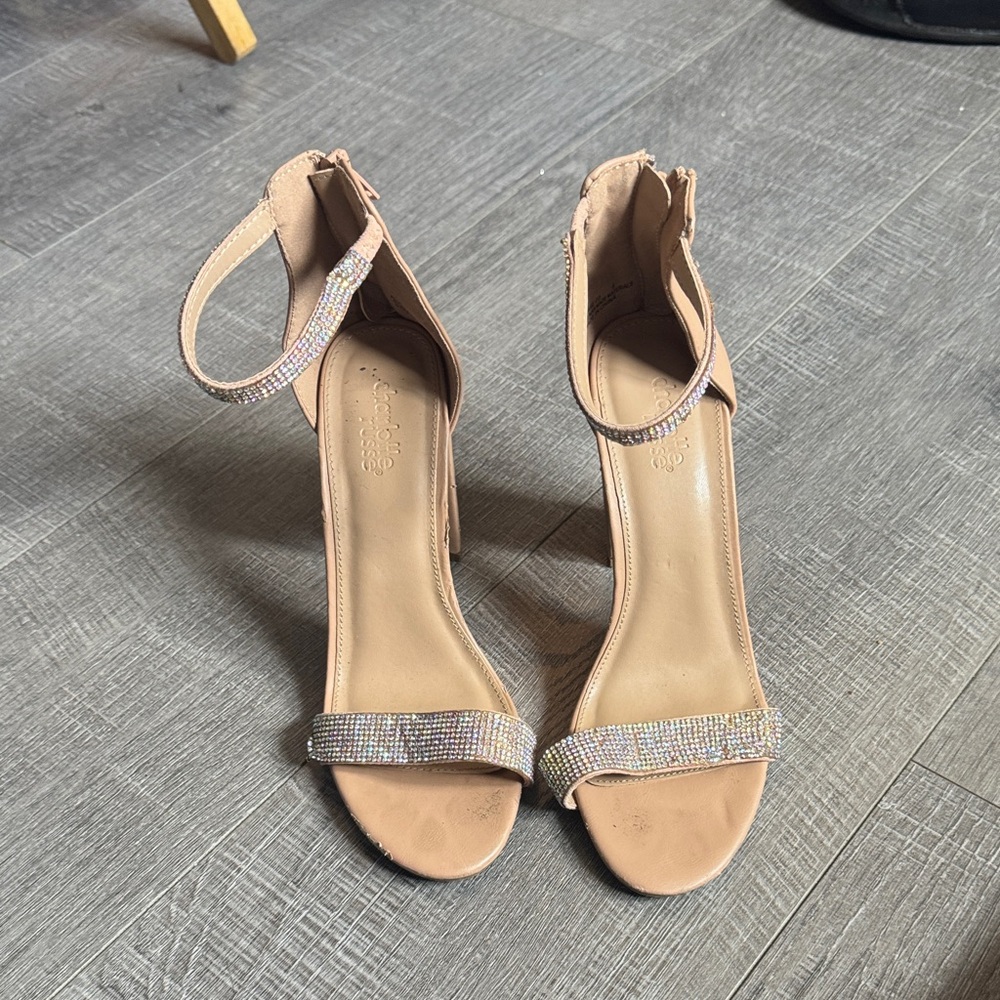 Charlotte Russe Beige Strappy Heels with Rhinestones